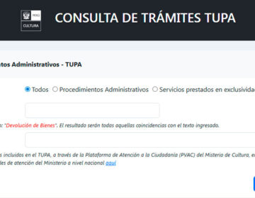 Consulta del TUPA del Ministerio de Cultura del Perú para trámites arqueológicos