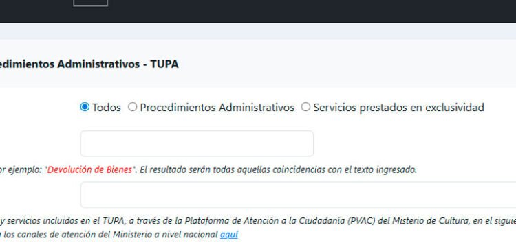 Consulta del TUPA del Ministerio de Cultura del Perú para trámites arqueológicos