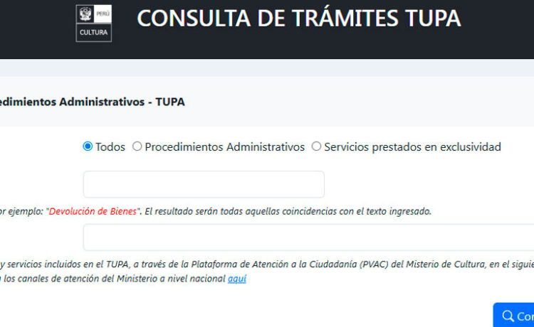 Consulta del TUPA del Ministerio de Cultura del Perú para trámites arqueológicos